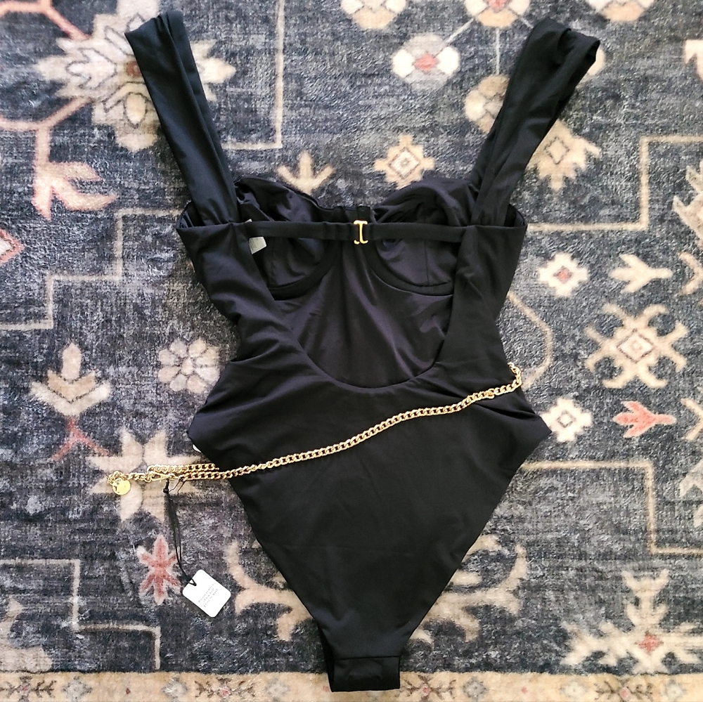 NEW WeWoreWhat Danielle Vintage One Piece Swimsuit In Black Size Small - Picture 5 of 6
